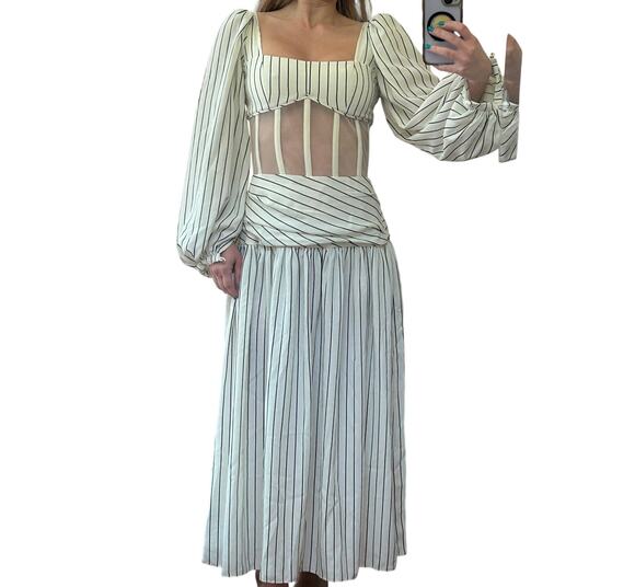 Nafsika Skourti Dresses & Skirts - RARE Nafsika Skourti Striped Mesh Corset Dropwaist Midi Dress 4 S Avant Garde
